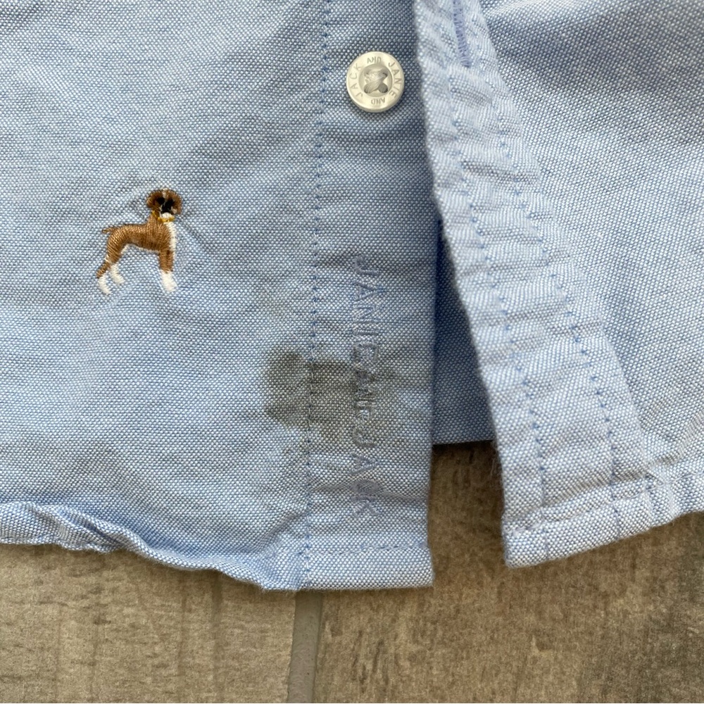 Janie and Jack Embroidered Boxer Dog Long Sleeve Oxford Button Up Size 5 - Picture 8 of 9